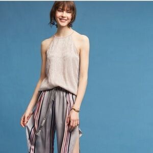 NWT Anthropologie Maeve Waverly Halter Tank Small Pink Rose Gold Metallic